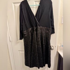 Black low cut sequin block dress